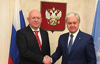 Встреча Генерального секретаря ШОС Р.Алимова с Постоянным Представителем России при ООН, Председателем Совета Безопасности ООН В.А.Небензей Встреча Генерального секретаря ШОС Р.Алимова с Постоянным Представителем России при ООН, Председателем Совета Безопасности ООН В.А.Небензей