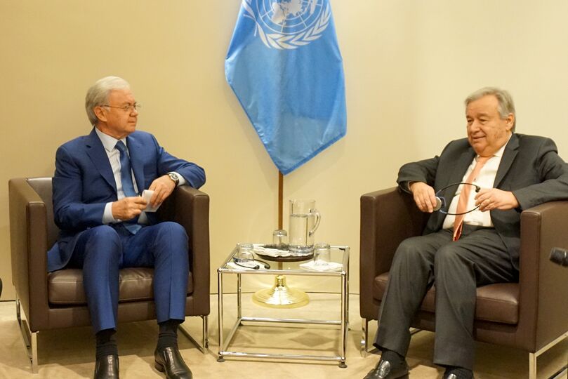 Генеральный секретарь ООН А.Гутерриш принял Генерального секретаря ШОС Р.Алимова в здании Секретариата ООН в Нью-Йорке