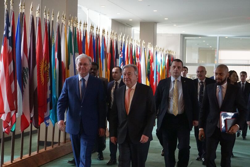 Генеральный секретарь ООН А.Гутерриш принял Генерального секретаря ШОС Р.Алимова в здании Секретариата ООН в Нью-Йорке