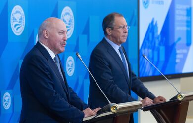 Брифинг Министра иностранных дел России Сергея Лаврова и Генерального секретаря ШОС Дмитрия Мезенцева по завершении заседания Совета министров иностранных дел государств-членов ШОС